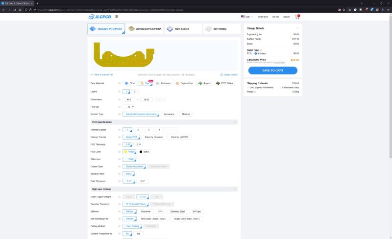 screenshot of jlcPCB website order.