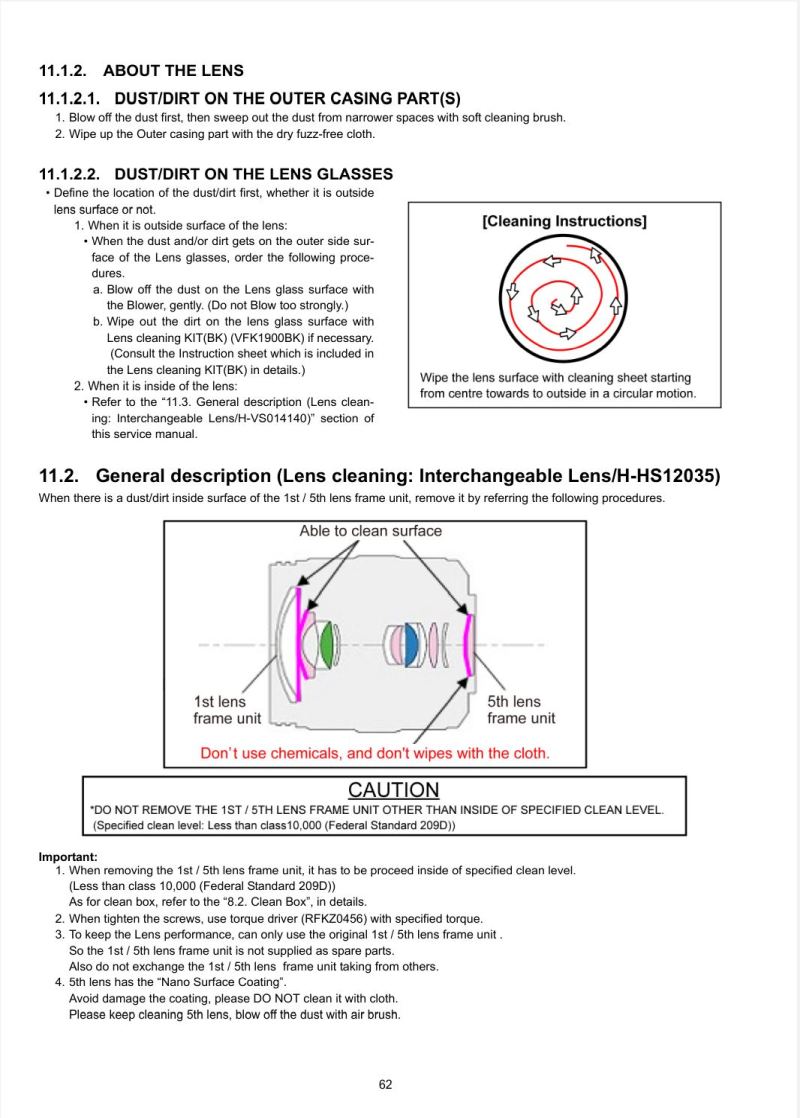 service manual screen shot showing the first element doublet, second element, and rear element having special fragile coatings.